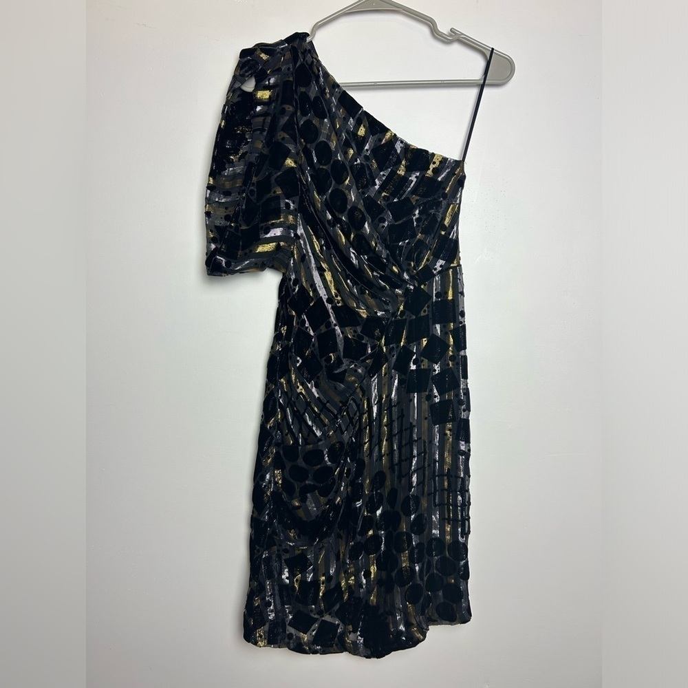 Eva Franco Anthropologie Silk One shoulder cocktail party Goth Romantic dress‎ 2